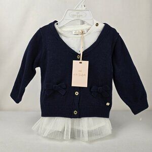 Lili Gaufrette Navy Blue Cardigan & White Tulle Bottom Long Sleeve Shirt Size 3M